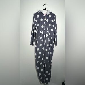 Layla Fleece Rabbit Pajamas Jumpsuit Gray White Sz L One Piece Sleepwear Romper